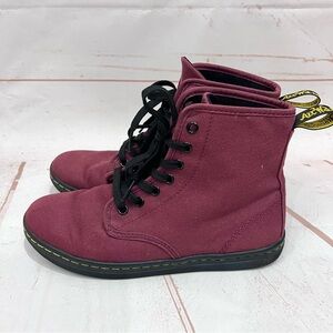 Dr Doc Martens Burgundy Red Canvas Shoreditch Lace Up Airwave Combat Boots